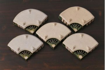 織部焼　松本鉄山作　共箱付き　扇型が小粋な向付5客セット(小皿)