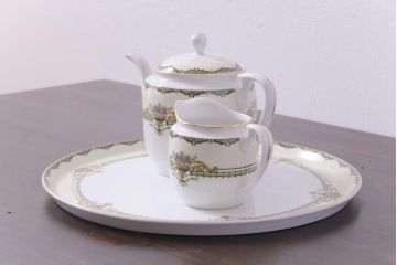オールドノリタケ(則武・日陶)　ヤジロベー印　クラシックな洋食器3点セット(平皿、ポット、クリーマー)