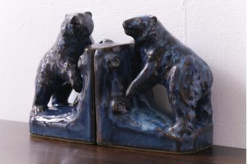 アンティーク雑貨　昭和初期　北日本汽船株式会社　記念品　陶器製ブックエンド(本立て)