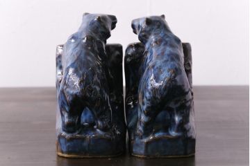 アンティーク雑貨　昭和初期　北日本汽船株式会社　記念品　陶器製ブックエンド(本立て)