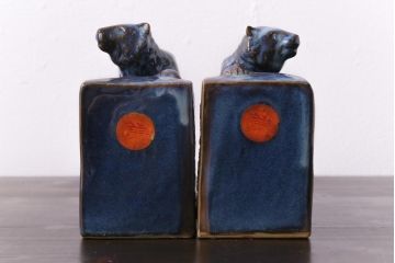 アンティーク雑貨　昭和初期　北日本汽船株式会社　記念品　陶器製ブックエンド(本立て)