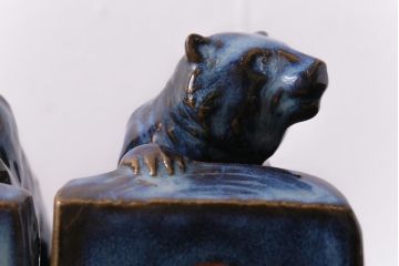 アンティーク雑貨　昭和初期　北日本汽船株式会社　記念品　陶器製ブックエンド(本立て)