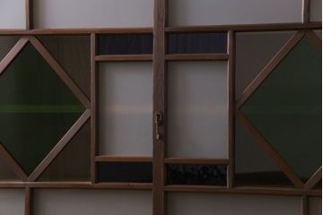 ラフジュ工房オリジナル　建具リメイク　色ガラスがおしゃれな収納棚(サイドボード、戸棚)