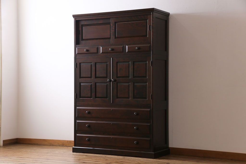 中古　北海道民芸家具　衣装盆付き3段重ねチェスト(衣装箪笥・整理タンス・着物箪笥)(定価約90万円)(2)