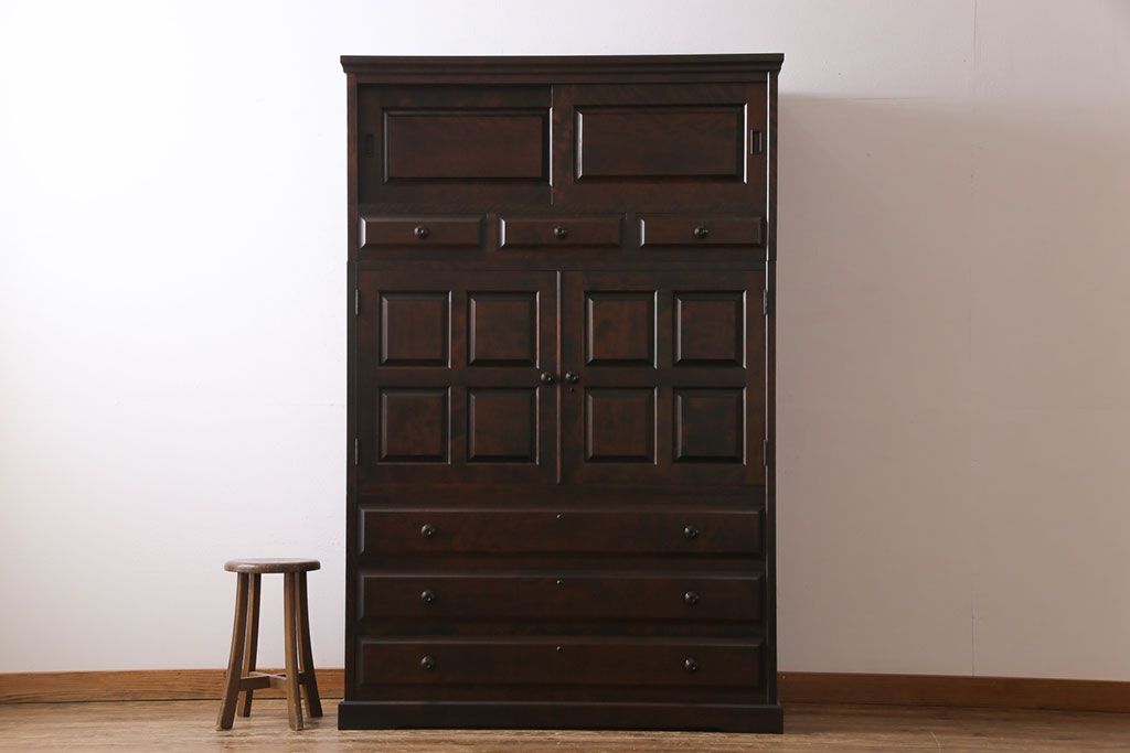 中古　北海道民芸家具　衣装盆付き3段重ねチェスト(衣装箪笥・整理タンス・着物箪笥)(定価約90万円)(2)