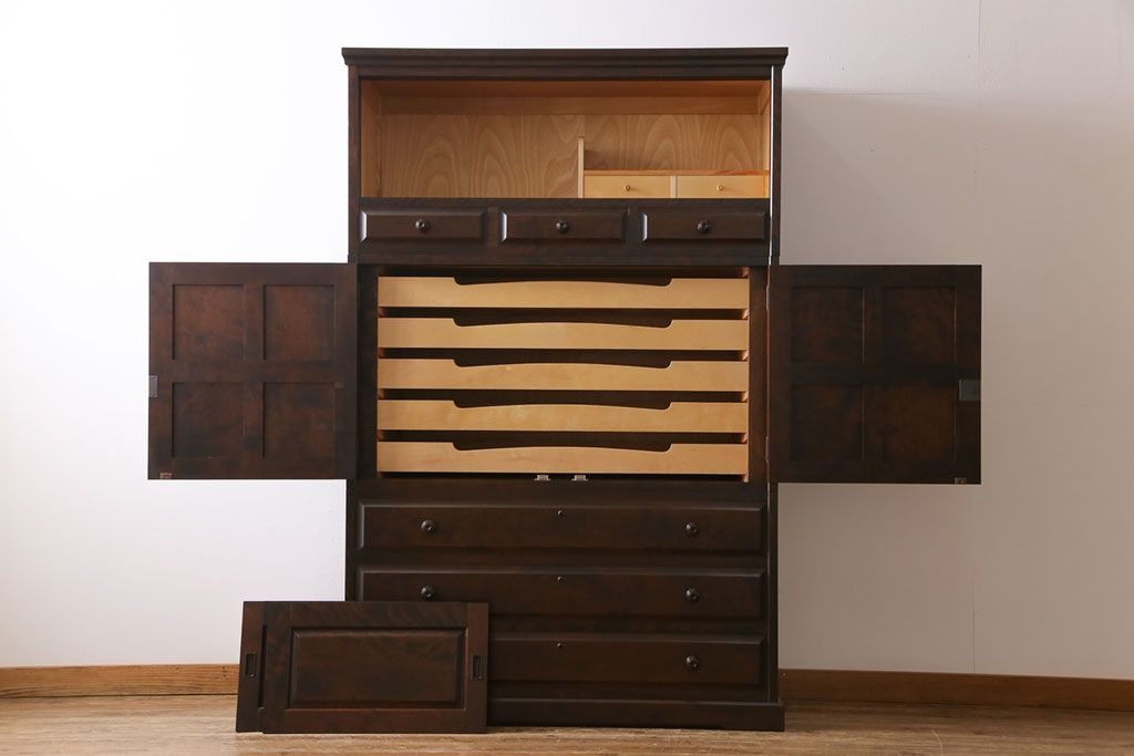 中古　北海道民芸家具　衣装盆付き3段重ねチェスト(衣装箪笥・整理タンス・着物箪笥)(定価約90万円)(2)