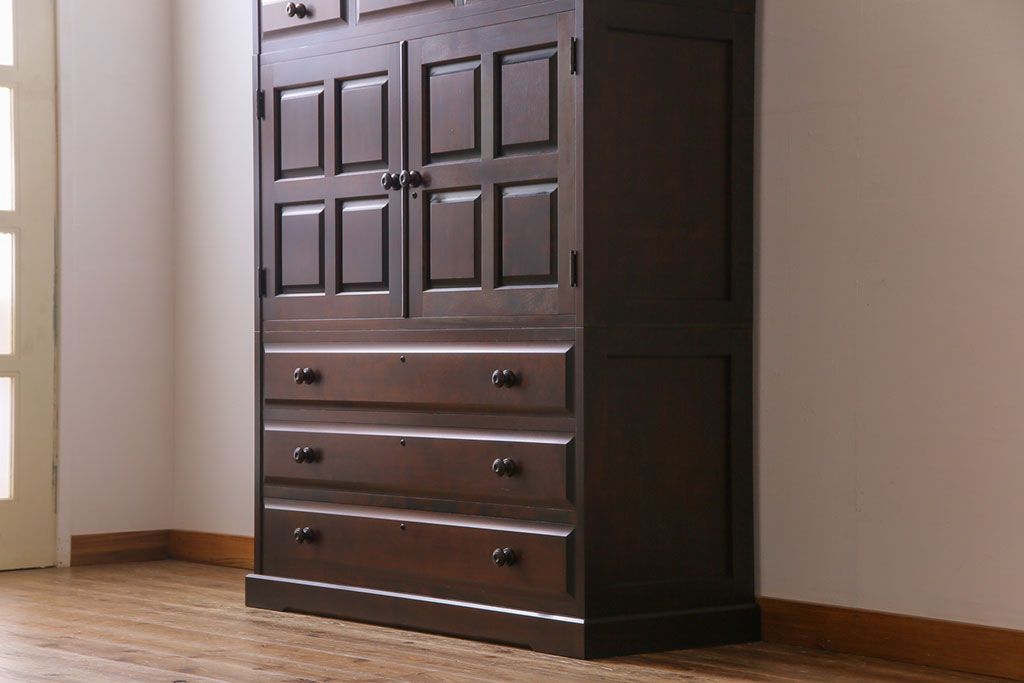 中古　北海道民芸家具　衣装盆付き3段重ねチェスト(衣装箪笥・整理タンス・着物箪笥)(定価約90万円)(2)