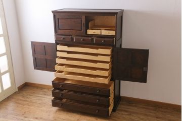 中古　北海道民芸家具　衣装盆付き3段重ねチェスト(衣装箪笥・整理タンス・着物箪笥)(定価約90万円)(2)