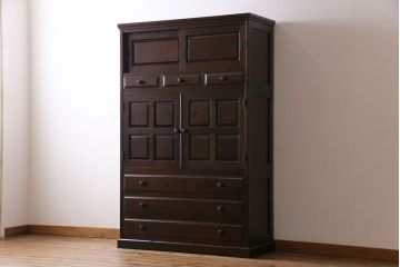 中古　北海道民芸家具　衣装盆付き3段重ねチェスト(衣装箪笥・整理タンス・着物箪笥)(定価約90万円)(2)