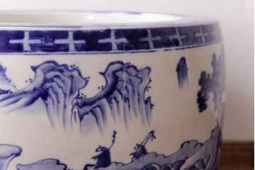 アンティーク雑貨　昭和初期　和の雰囲気を高める山水図の瀬戸火鉢(鉢カバー)