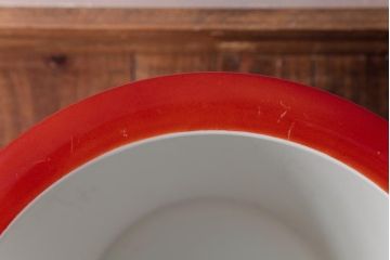 アンティーク雑貨　ノリタケ・則武(日陶)　鶴の図　朱色が目を引く小振りの瀬戸火鉢(手あぶり、鉢カバー)(1)