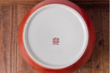アンティーク雑貨　ノリタケ・則武(日陶)　鶴の図　朱色が目を引く小振りの瀬戸火鉢(手あぶり、鉢カバー)(1)