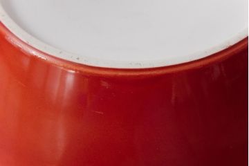 アンティーク雑貨　ノリタケ・則武(日陶)　鶴の図　朱色が目を引く小振りの瀬戸火鉢(手あぶり、鉢カバー)(1)