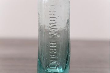アンティーク雑貨　イギリスビンテージ　CROWN BRAND　味わいのある気泡入りガラスビン(ボトル、硝子瓶)