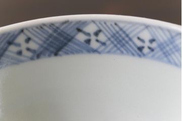 和製アンティーク　江戸期　染付　優しい色合いが親しみ感じる蓋茶碗2客セット(和食器)