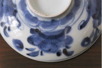 和製アンティーク　江戸期　染付　優しい色合いが親しみ感じる蓋茶碗2客セット(和食器)