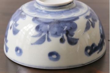 和製アンティーク　江戸期　染付　優しい色合いが親しみ感じる蓋茶碗2客セット(和食器)