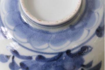 和製アンティーク　江戸期　染付　優しい色合いが親しみ感じる蓋茶碗2客セット(和食器)