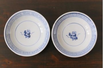 古民具・骨董　幕末明治期　味のある絵柄のアンティーク蓋付茶碗2客セット(和食器)(3)