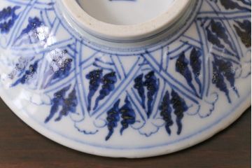 古民具・骨董　幕末明治期　味のある絵柄のアンティーク蓋付茶碗2客セット(和食器)(3)