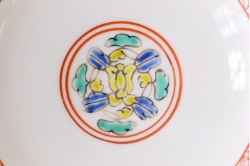 幕末明治期　赤絵染付　味わいある絵柄の蓋茶碗2客セット(和食器)(3)