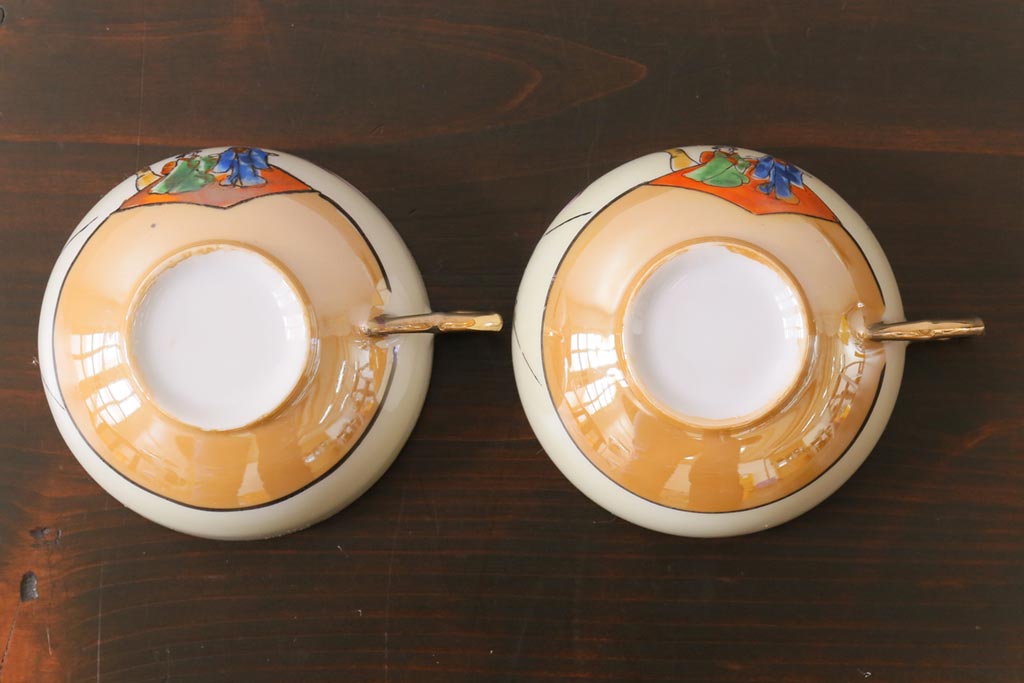 和製アンティーク　大正昭和初期　パールのように輝くカップ&ソーサー2客セット