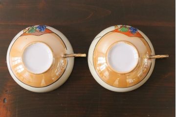 和製アンティーク　大正昭和初期　パールのように輝くカップ&ソーサー2客セット