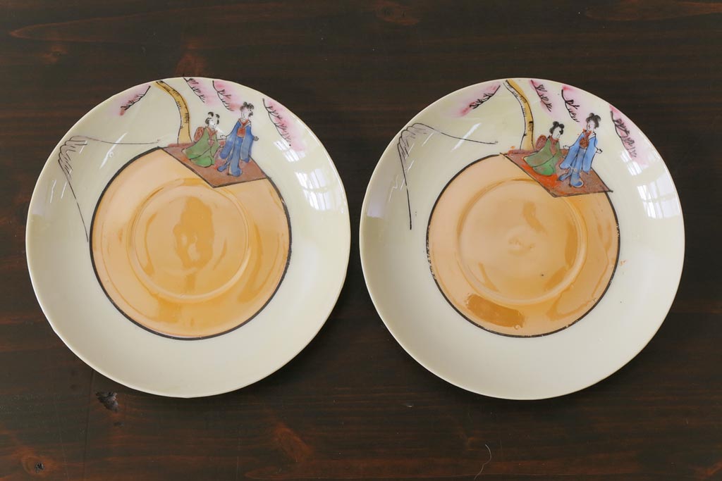 和製アンティーク　大正昭和初期　パールのように輝くカップ&ソーサー2客セット