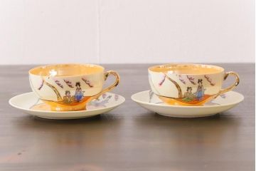和製アンティーク　大正昭和初期　パールのように輝くカップ&ソーサー2客セット(1)