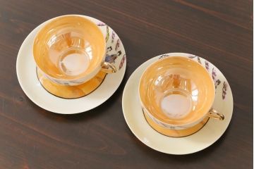 和製アンティーク　大正昭和初期　パールのように輝くカップ&ソーサー2客セット(1)