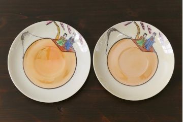 和製アンティーク　大正昭和初期　パールのように輝くカップ&ソーサー2客セット(1)