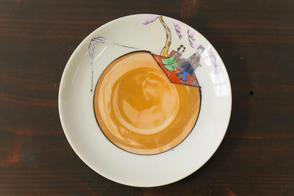 和製アンティーク　大正昭和初期　日本趣味の絵柄が魅力的なカップ&ソーサー2客セット