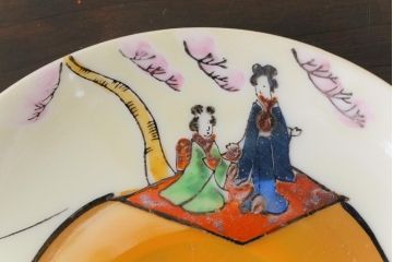 和製アンティーク　大正昭和初期　日本趣味の絵柄が魅力的なカップ&ソーサー2客セット