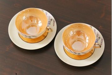 和製アンティーク　大正昭和初期　日本趣味の絵柄が魅力的なカップ&ソーサー2客セット(2)