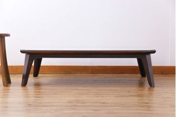 ビンテージ　松本民芸家具　面取りデザインがおしゃれなガラス天板付きセンターテーブル(ローテーブル、座卓)