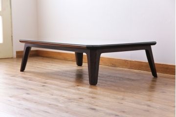 ビンテージ　松本民芸家具　面取りデザインがおしゃれなガラス天板付きセンターテーブル(ローテーブル、座卓)