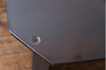 ビンテージ　松本民芸家具　面取りデザインがおしゃれなガラス天板付きセンターテーブル(ローテーブル、座卓)