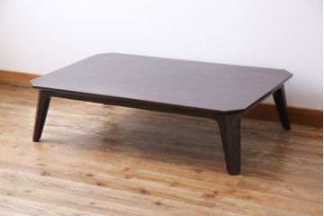 ビンテージ　松本民芸家具　面取りデザインがおしゃれなガラス天板付きセンターテーブル(ローテーブル、座卓)