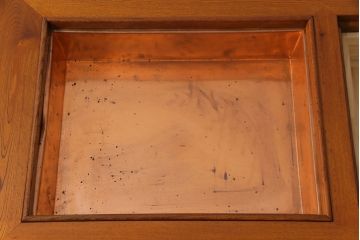 中古　総ケヤキ材　ガラス天板付き　四尺　杢目が美しい関西火鉢(長火鉢、囲炉裏、テーブル)(1)