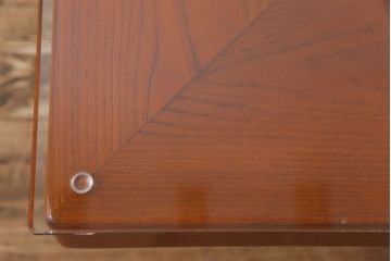 アンティーク雑貨　中古　総ケヤキ材　ガラス天板付き　四尺　杢目が美しい関西火鉢(長火鉢、囲炉裏、テーブル)(2)