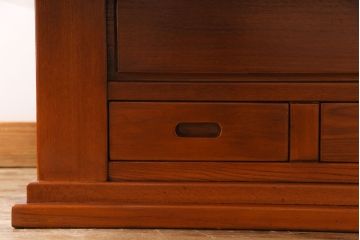 アンティーク雑貨　中古　総ケヤキ材　ガラス天板付き　四尺　杢目が美しい関西火鉢(長火鉢、囲炉裏、テーブル)(2)