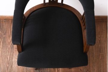 アンティーク家具　大正ロマン　ナラ材　黒いファブリックがシックなドクターチェア(アームチェア、回転椅子)