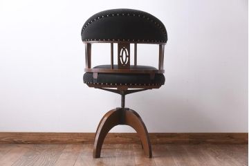 アンティーク家具　大正ロマン　ナラ材　黒いファブリックがシックなドクターチェア(アームチェア、回転椅子)