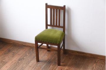 アンティーク家具　昭和初期　ナラ材　直線のデザインがすっきりとした印象のチェア(椅子、ダイニングチェア)