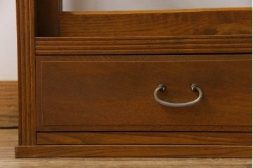 レトロ家具　昭和レトロ　引き出し付き　木の温もり溢れる薄型のガラスケース(飾り棚、陳列棚)