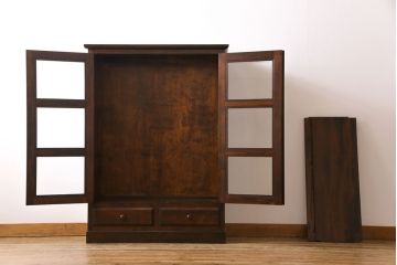 ビンテージ　松本民芸家具　深い色味が魅力的な小振りの本箱(飾り棚、食器棚、キャビネット)(定価約34万2千円)