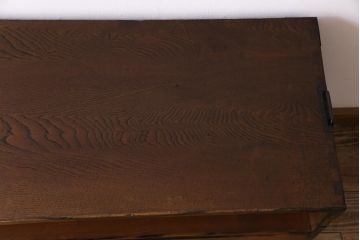 アンティーク家具　和製アンティーク　前面栗材鳥眼杢　リメイク　黒柿の縁が魅力的なサイドチェスト(サイドボード、収納棚、引き出し)