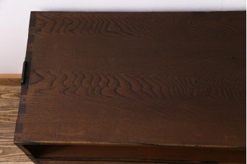 アンティーク家具　和製アンティーク　前面栗材鳥眼杢　リメイク　黒柿の縁が魅力的なサイドチェスト(サイドボード、収納棚、引き出し)