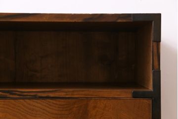 アンティーク家具　和製アンティーク　前面栗材鳥眼杢　リメイク　黒柿の縁が魅力的なサイドチェスト(サイドボード、収納棚、引き出し)