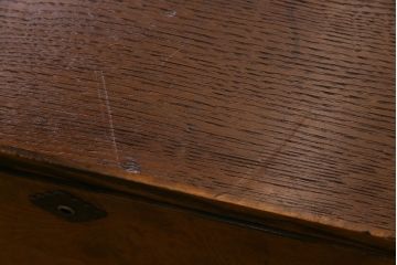 アンティーク家具　和製アンティーク　前面栗材鳥眼杢　リメイク　黒柿の縁が魅力的なローチェスト(ローボード、収納棚、引き出し)
